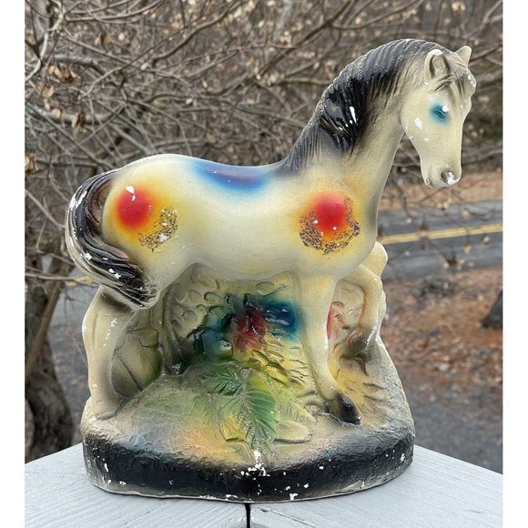 Vintage Early 20th C. Carnival Chalkware Prize Horse Glitter Painted Sculpture - Picture 10 of 16